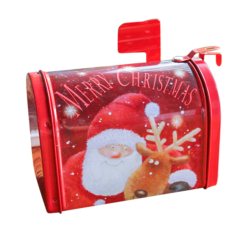Christmas Decorations Tin Box Tinplate Postbox Container Cards Candy Cookies Baking Gift Packing Case 1pcs Stockings