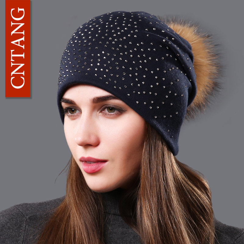 CNTANG Fashion Autumn Beanies Rhinestones Hat For Women Female Skullies Natural Raccoon Pompom Fur Hats Winter Warm Cotton Caps, Black
CNTANG Fashion Autumn Beanies Rhinestones Hat For Women Female Skullies Natural Raccoon Pompom Fur Hats Winter Warm Cotton Caps, Black