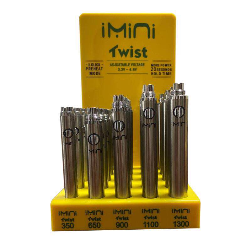 Spot wholesale 510 thread Imini Twist Battery Voltage Adjustable Vape Pen 24pcs/lot 25pcs/lot 350 650 900 1100 1300mAh E Cigarette Batteries
Spot wholesale 510 thread Imini Twist Battery Voltage Adjustable Vape Pen 24pcs/lot 25pcs/lot 350 650 900 1100 1300mAh E Cigarette Batteries