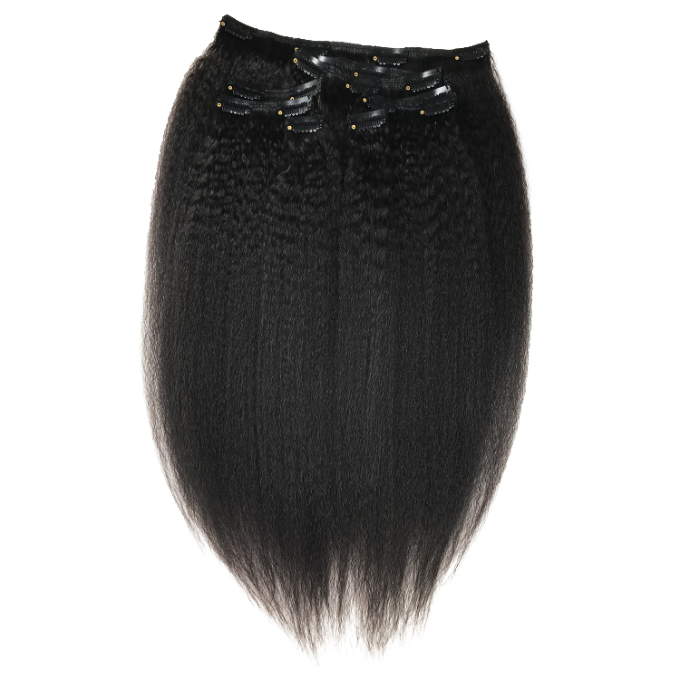 Afro Kinky Straight Clip in Hair Extensions Real Remy Human Hair Natural Black color Yaki Double Weft Clip on Hair Extensions 8pcs/120g