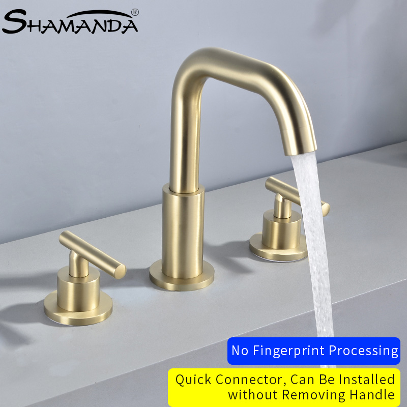 New Bathroom Solid Brass Black Brushed Gold Basin Faucet 3pcs Cold and Hot Water Mixer Sink Tap 
New Bathroom Solid Brass Black Brushed Gold Basin Faucet 3pcs Cold and Hot Water Mixer Sink Tap