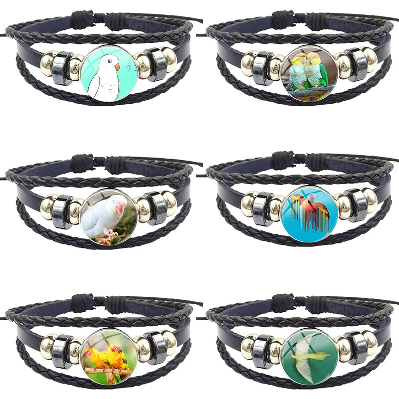 Animel White Parrot For Women Men Black Leather Bracelet Bangle Round Glass Cabochon Friendship Gift Glass Jewelry
Animel White Parrot For Women Men Black Leather Bracelet Bangle Round Glass Cabochon Friendship Gift Glass Jewelry