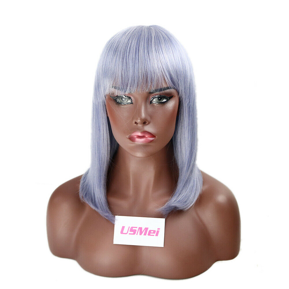 Straight Bob Full Medium Wigs Natural Synthetic Hair Cosplay Pop Party Neat Bang