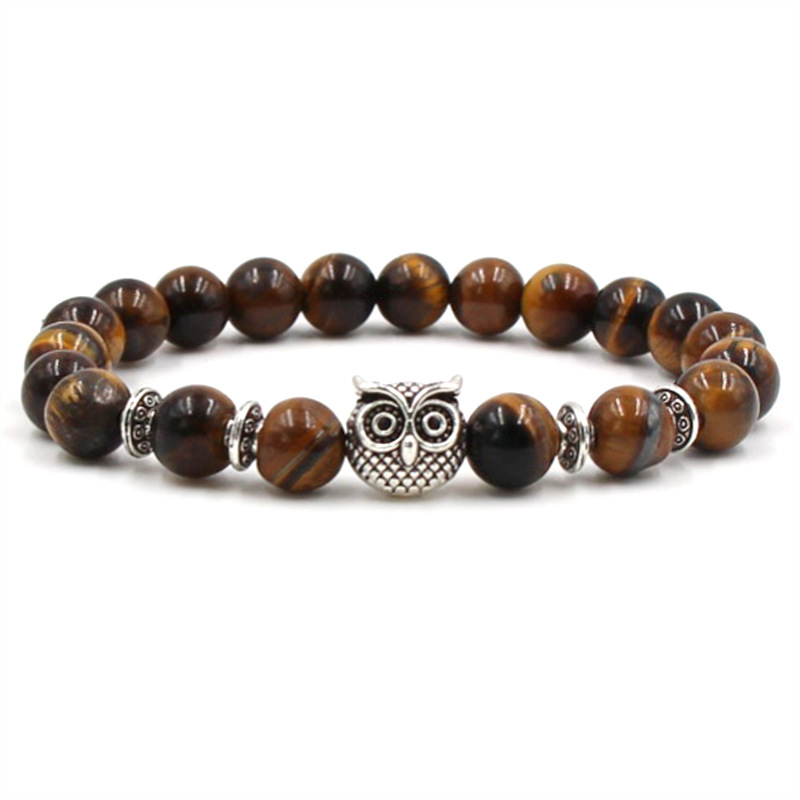 Silver Color Leopard Head Men Bracelet Natural Healing Energy Tiger Eye Stone Beads Bracelets Women Jewelry Friendship Pulseras