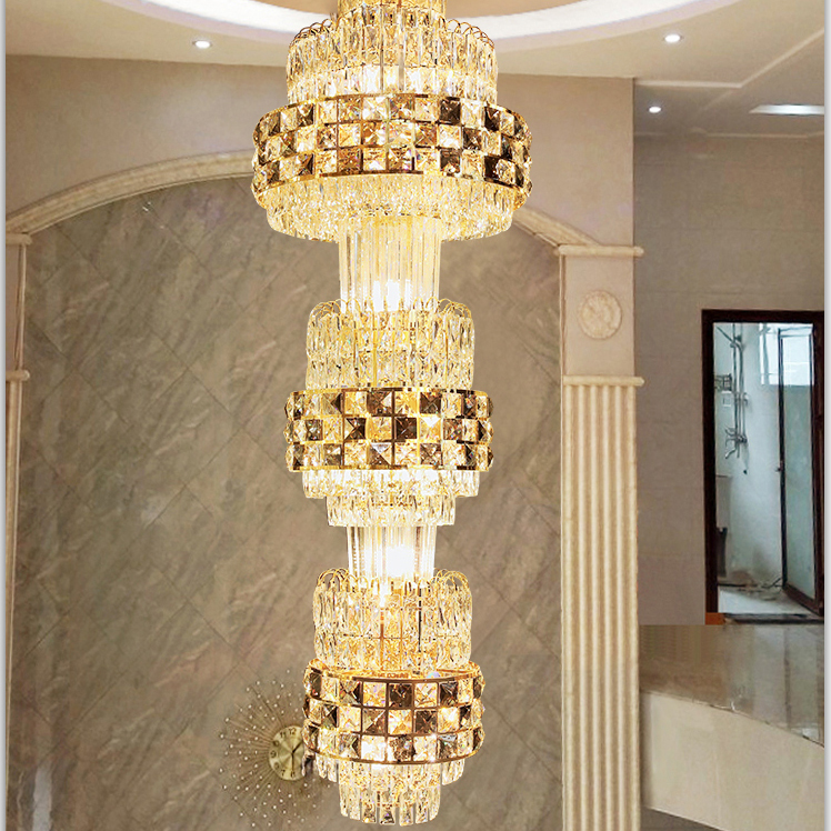 American Spiral Stairs Crystal Chandelier LED Light Shining Multi-circle European Long Crystal Chandeliers Lights Fixture Dia55cm H180cm