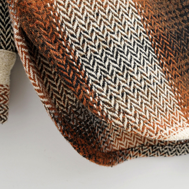 NSZ women plaid wool blouse long sleeve checked oversized woolen shirt turn down collar thick ladies vintage chic top blusa