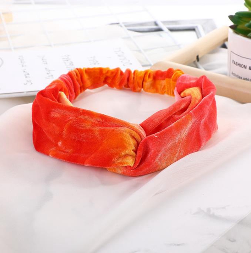 Tie Dyed Headband Twisted Knotted Hairbands Velvet Cross Head Band Elastic Women Girls Headwrap Outdoor Hair Accessories 9 Colors DW5929