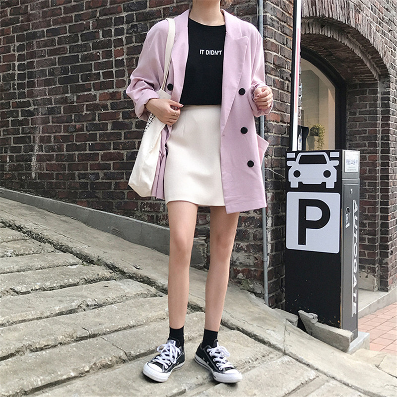 High Quality Vintage Solid Chiffon Blazer Women Long Sleeve Double Breasted Office Coat Suit Jacket Loose Outwear Pink Black, Picture color1
High Quality Vintage Solid Chiffon Blazer Women Long Sleeve Double Breasted Office Coat Suit Jacket Loose Outwear Pink Black, Picture color1