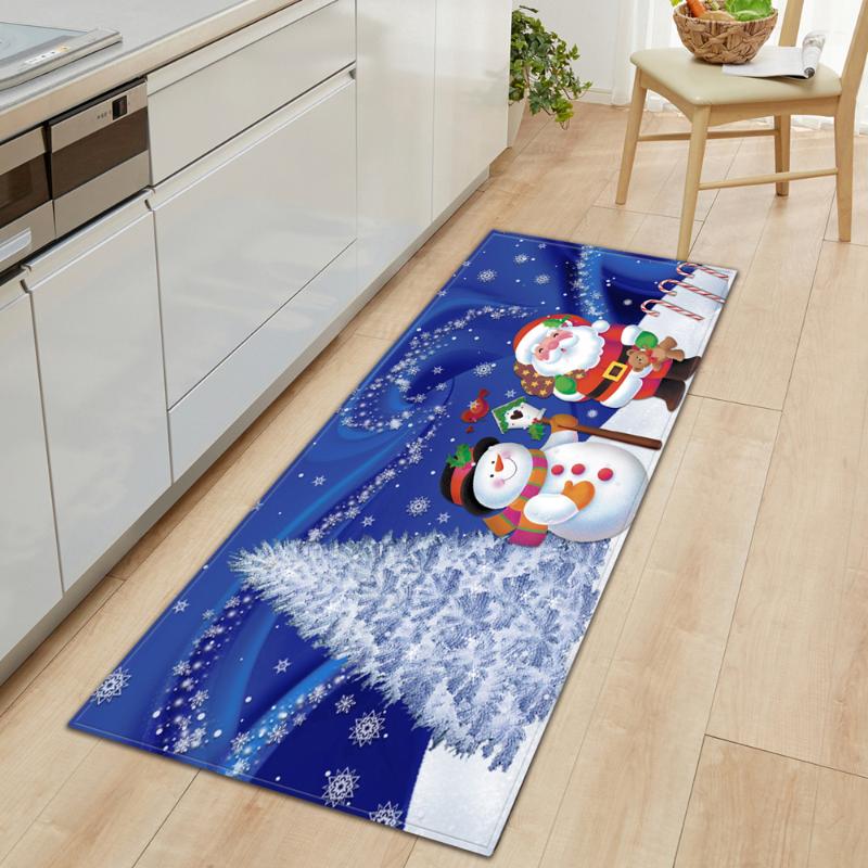 Christmas Kitchen Mat Entrance Doormat Bedroom Bedside Decorative Carpet Home Balcony Hallway Long Floor Mat Bath Anti-Slip Rug