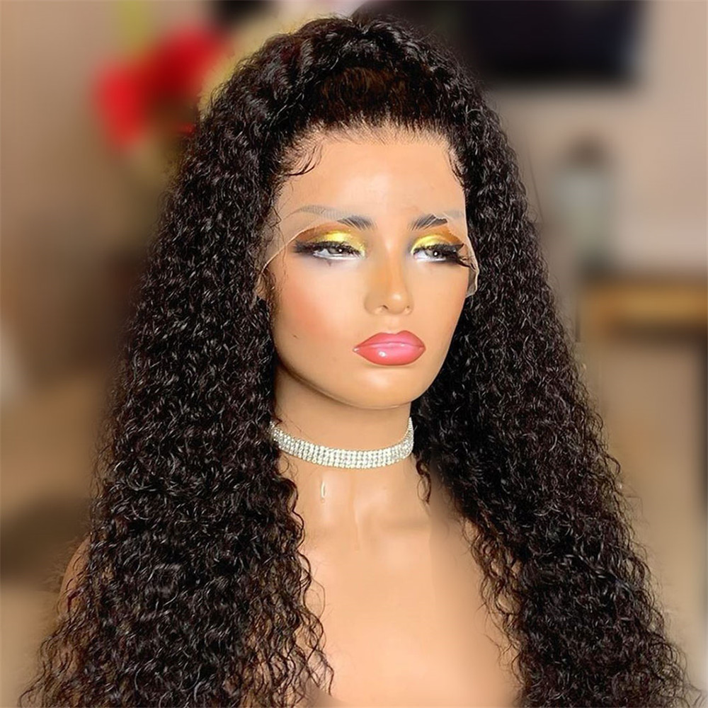 Long Kinky Curly Hair 360 lace Synthetic Lace Front Wig for Black Women 13x4 Lace Front Wig Gluless Heat Resistant Natural Hairline