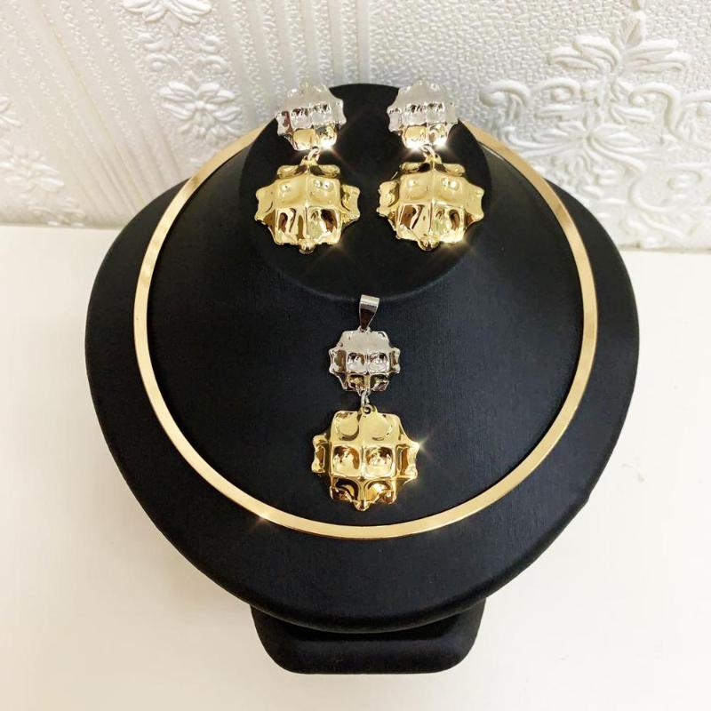 sliver and gold African Jewelry Set Fashion Choker Necklace Sets for Women nigeria new fashion, As pic