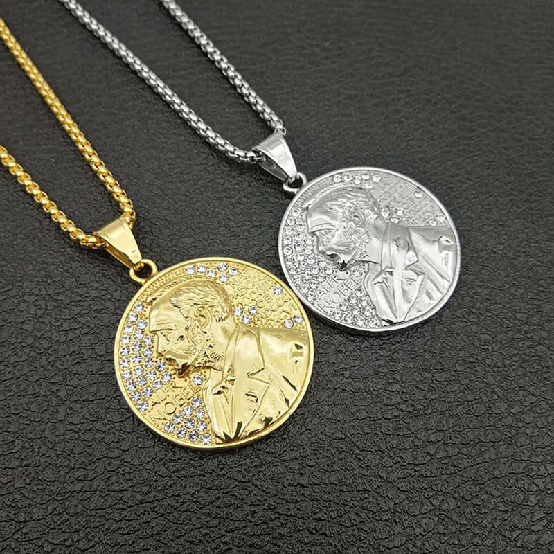 Hip Hop Rhinestones Paved Bling Iced Out Round Stainless Steel ALFR Nobel Nat Mdccc Pendants Necklaces for Men Rapper Jewelry
Hip Hop Rhinestones Paved Bling Iced Out Round Stainless Steel ALFR Nobel Nat Mdccc Pendants Necklaces for Men Rapper Jewelry