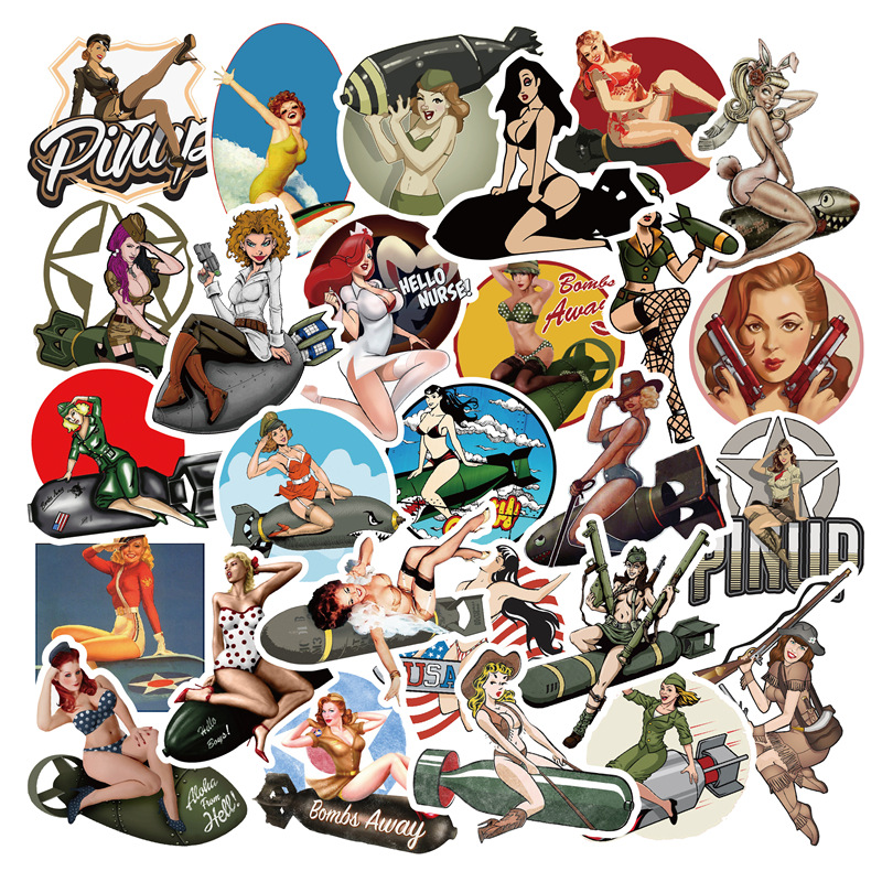 50Pcs Bomb Girl Vintage Pin Up Stickers Pack Non-random Graffiti Car Bike Luggage Sticker Laptop Skateboard Motor Water Bottle Decal