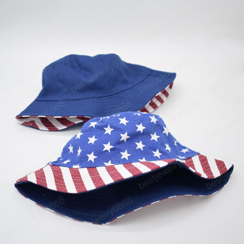 New Unisex Fashion Summer Reversible American Flag USA Printed Bucket Hats Men Women Outdoor Shade Panama Boys Fisherman Hat Bob