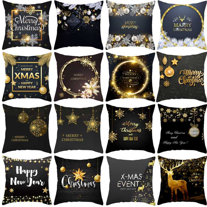 QIFU Peach Skin Black Gold Christmas Hug Pillowcase Cushion Cover Christmas Decorations For Home Sofa Pillow Case New Year 2021