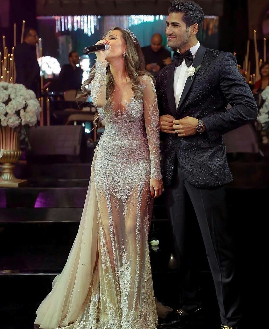 Sequined Wedding Dresses With Detachable Train Plus Size Bridal Gowns Sheer Long Sleeves Lace Beaded Vestido De Novia 0505 0505