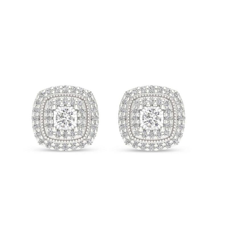 Sterling Sier Square Stud Earrings with White CZ Dia for Women - Party Gift Free shipping