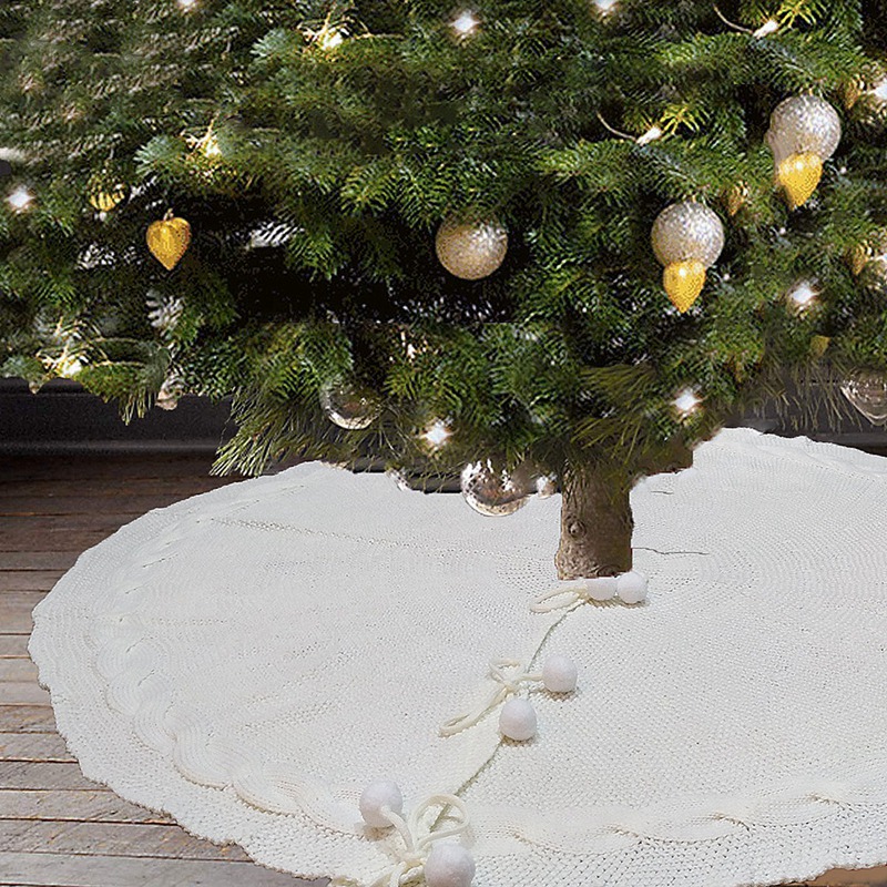 Knitted Christmas Tree Skirt Yarn Country Style Christmas Day Decoration 122cm Tree Skirt