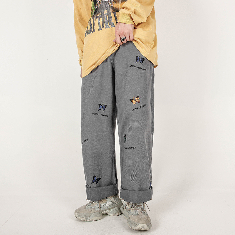 Male Women Streetwear Hip Hop Long Trousers Men Embroidery Butterfly Vintage Fashion Casual Loose Wide Leg Pant, Gray
Male Women Streetwear Hip Hop Long Trousers Men Embroidery Butterfly Vintage Fashion Casual Loose Wide Leg Pant, Gray