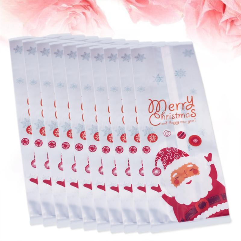 50 pcs Christmas Candy Bag Cartoon Santa Claus Plastic Cute Gift Packaging Bags Cookie Pouch for Restaurant Dessert Shop