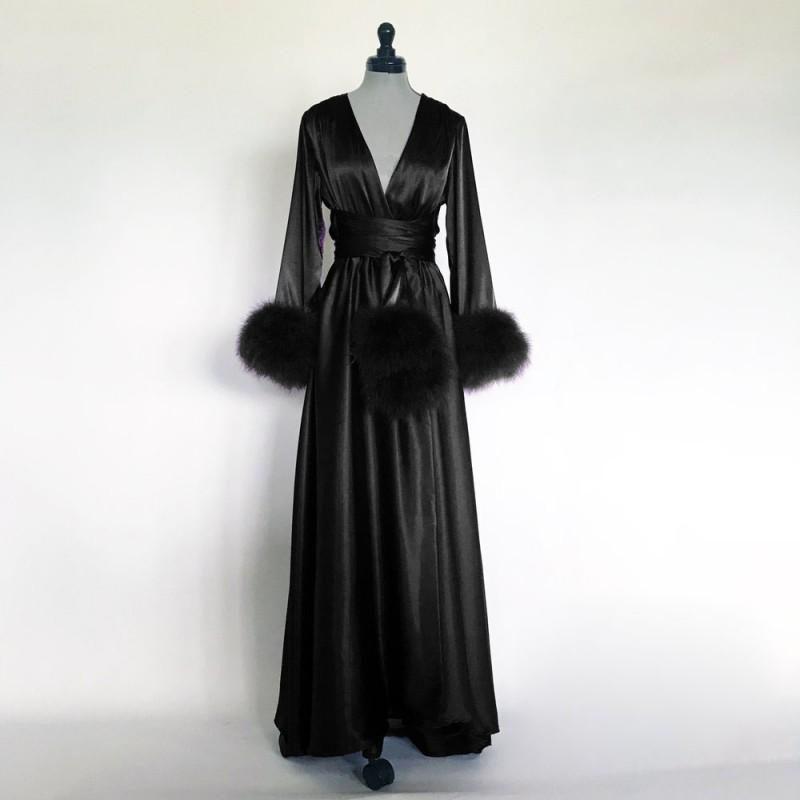 Black Women Bathrobe Nightgown Silk Satin Sleepwear Bridal Robe Bridesmaid Bride Gowns Fur Winter Kimono Pregnant Dress