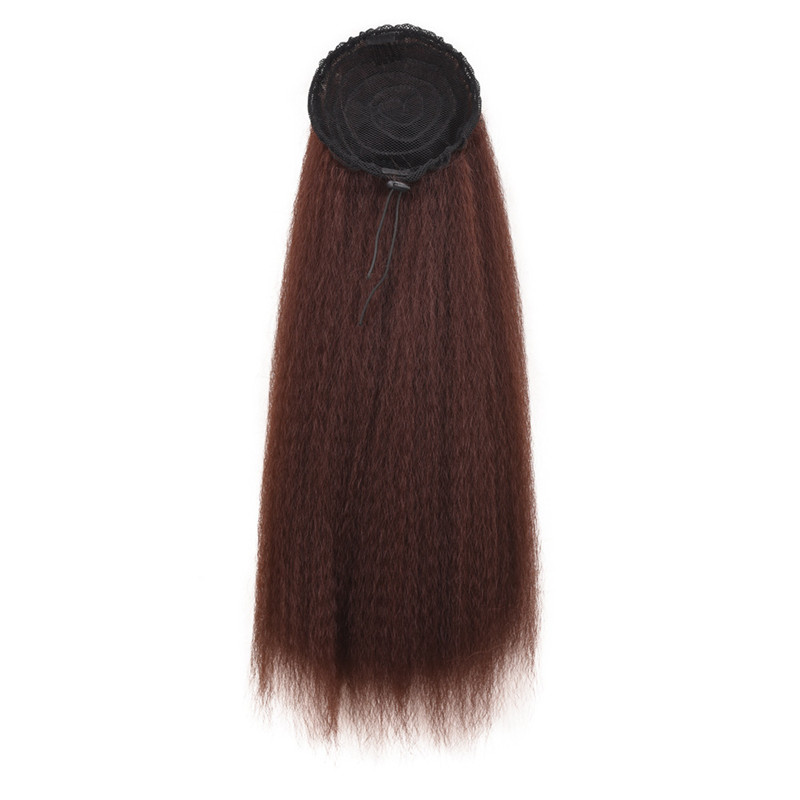 Long Drawstring Corn Ponytail Extension 22 Inch Bouffant Synthetic Afro Kinky Curly Hair Piece for Women Black Brown color