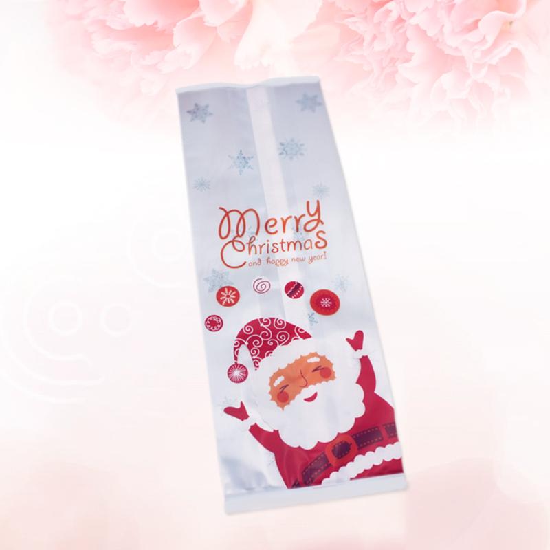 50 pcs Christmas Candy Bag Cartoon Santa Claus Plastic Cute Gift Packaging Bags Cookie Pouch for Restaurant Dessert Shop