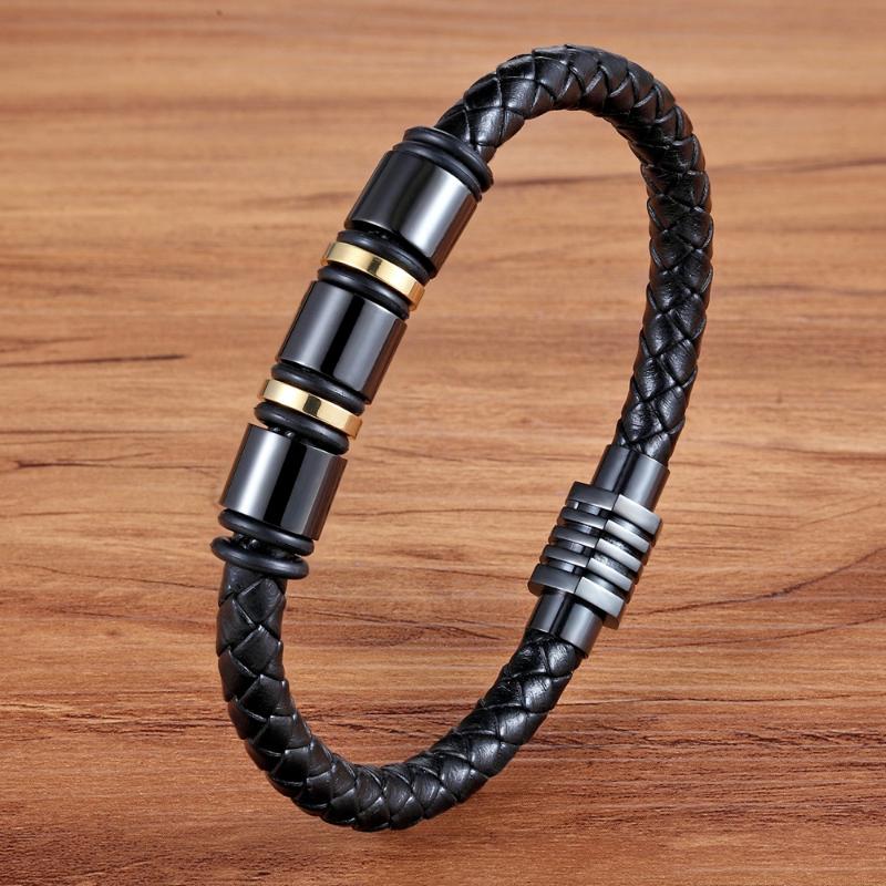 Cool Punk Black Gold Stainless Steel Magnetic Button Design Genuine Leather Bracelet for Men Fashion Bangles Male Gift
Cool Punk Black Gold Stainless Steel Magnetic Button Design Genuine Leather Bracelet for Men Fashion Bangles Male Gift