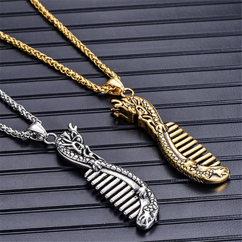 New Punk Dragon Comb Pendant Necklace For Men/Women Gold Color Stainless Steel Necklaces Male Fashion Jewelry Gift 2020
New Punk Dragon Comb Pendant Necklace For Men/Women Gold Color Stainless Steel Necklaces Male Fashion Jewelry Gift 2020