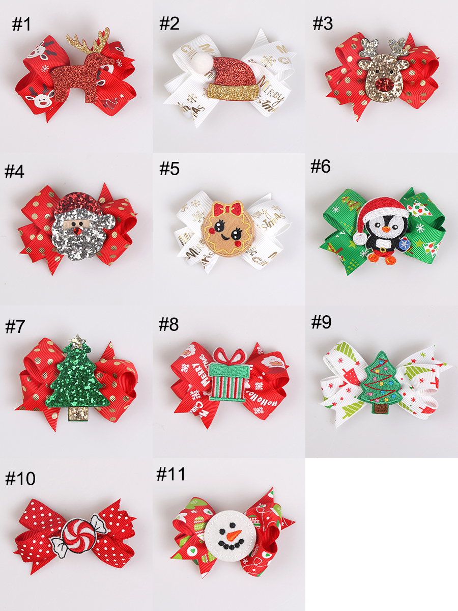 11 Styles Christmas Hair Accessory Baby Girl Sequin Hair Clips Elk Santa Claus Socks Barrettes Hairpin Hair Xmas Accessories M2785