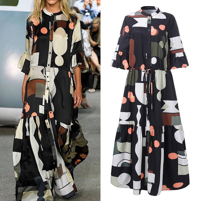 Summer Lace-Up Sundress ZANZEA Fashion Printed Party Dress Women Casual Short Flare Sleeve Bohemian Long Shirt Vestidos Female, Black
Summer Lace-Up Sundress ZANZEA Fashion Printed Party Dress Women Casual Short Flare Sleeve Bohemian Long Shirt Vestidos Female, Black