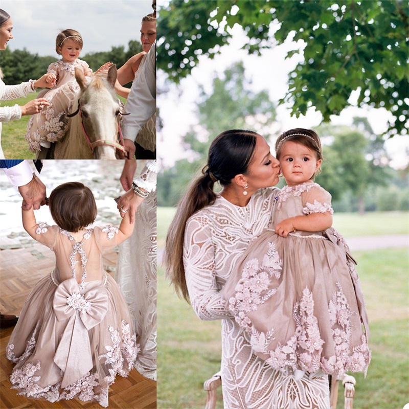 Cute Christening Dresses For Baby Girls Beaded Appliques Jewel Neckline Floor Length Baptism Dress Tulle First Communication Dress