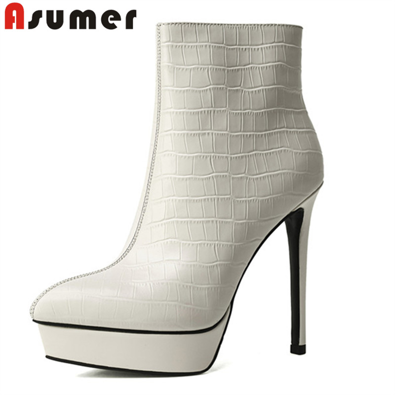 Asumer 2020 newest autumn winter high heel platform shoes women ankle boots pointed toe sexy genuine leather shoes ladies, Black with fur
Asumer 2020 newest autumn winter high heel platform shoes women ankle boots pointed toe sexy genuine leather shoes ladies, Black with fur