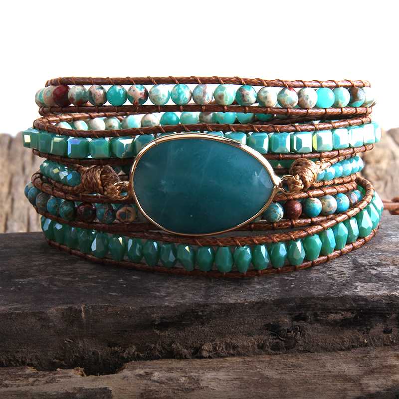 RH New Fashion Boho Bracelet Blue Natural Stones Grass Amazonite Charm 5 Strands Woven Wrap Bracelets Gift Dropshipping
RH New Fashion Boho Bracelet Blue Natural Stones Grass Amazonite Charm 5 Strands Woven Wrap Bracelets Gift Dropshipping