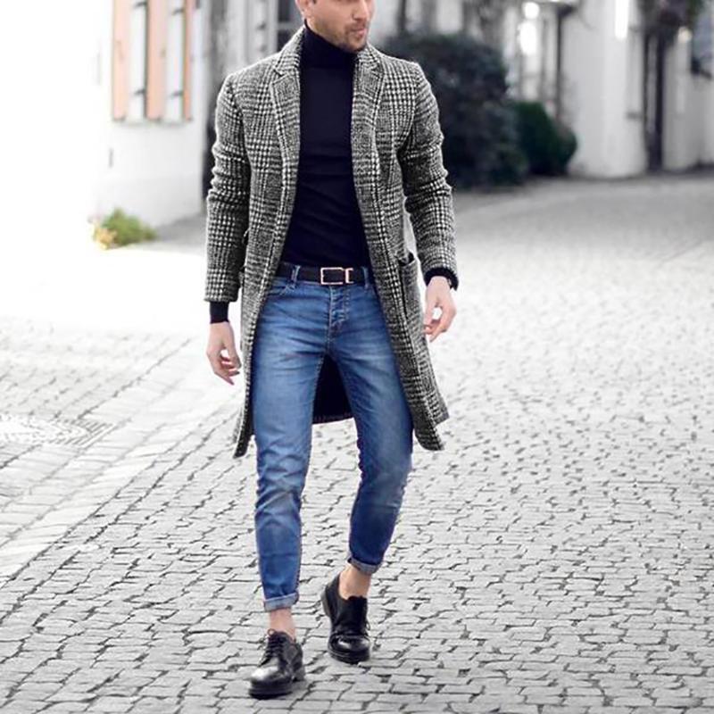 New Men's Overcoat Men Casual Winter Fashion Hounstooth Gentlemen Long Coat Jacket Outwear high quality Mens Tops Blouse Fashion1