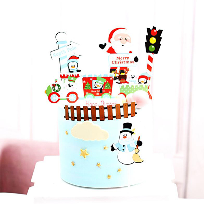 1Set Merry Christmas Letter Cake Topper Santa Claus Snowman Train Cake Topper Decoration Christmas Decorations For Home Table