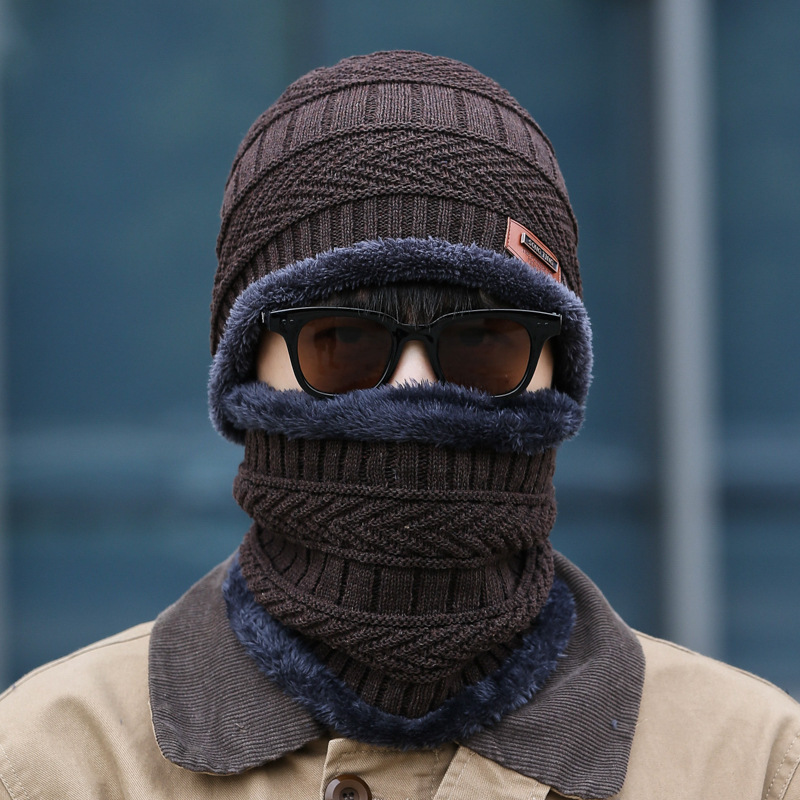 Winter hat Beanies Men's Hat Scarf Warm Breathable Wool Knitted Hat For Boys Letter Double Layers Cap