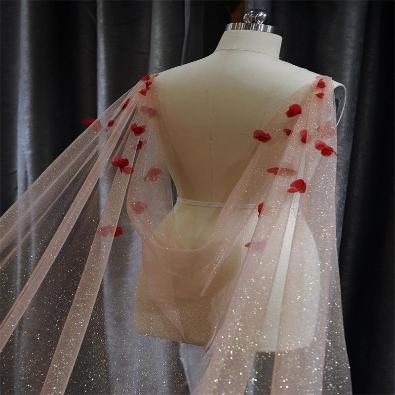 Luxury Red Wedding Veils Chic One Layer Sequins Flower 3-meters Long Bridal Accessories Veils Cathedral Length Bridal Veil Custom Made