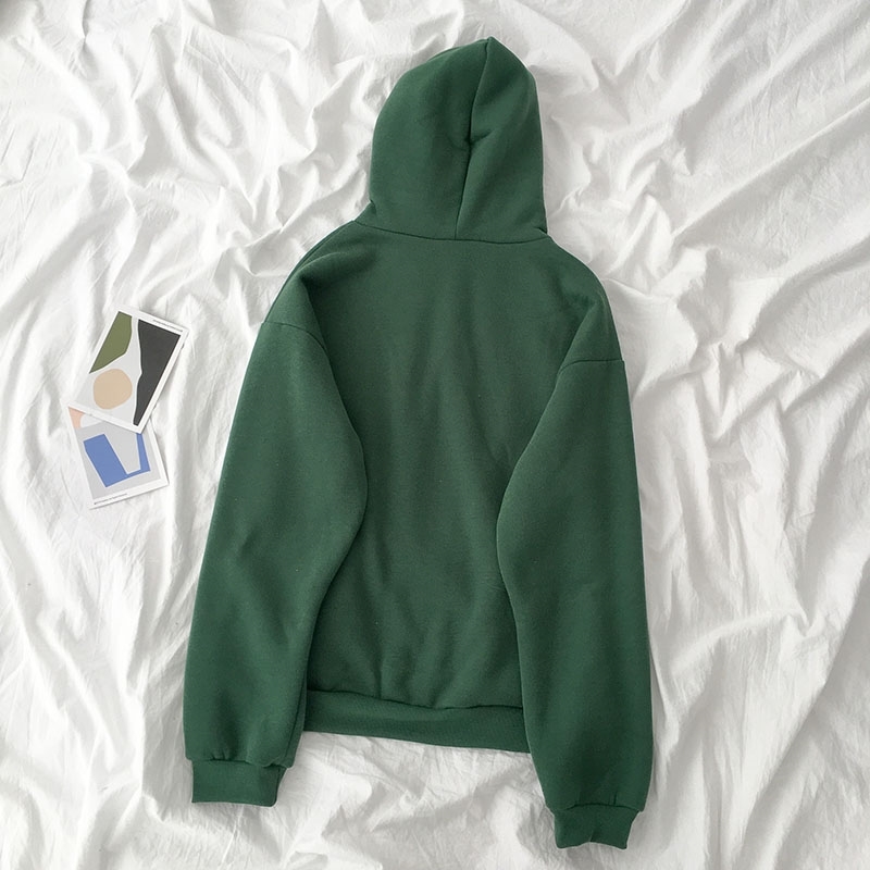 Velvet Thickened Hooded Sweatshirt Women Casual Solid Long Sleeve Loose Pullover Tops Female Harajuku Green Blue Autumn Hoodies 200924
