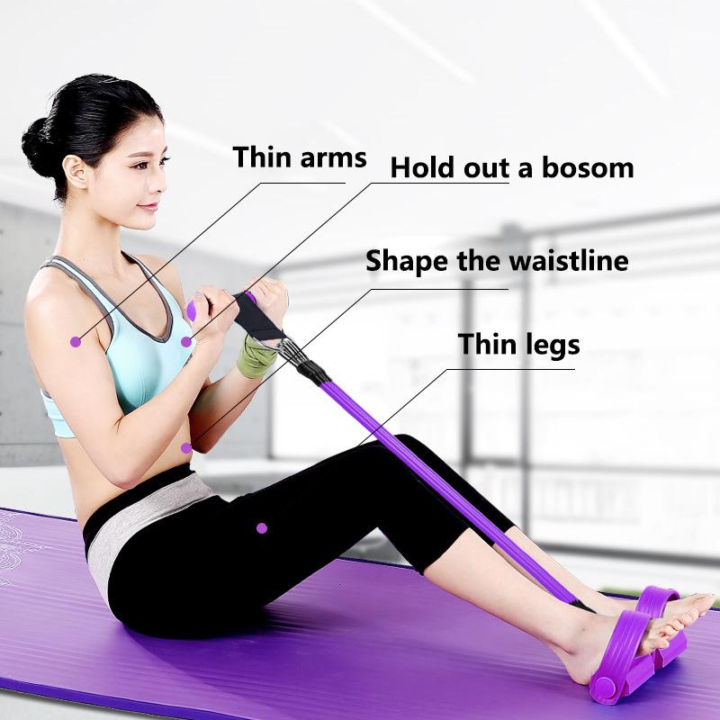 4 Tubes Sit-up Pedal Exerciser Foot Bodybuilding Expander Elastic Pull Rope Resistance Workout Band for Yoga Home Gym Fitness