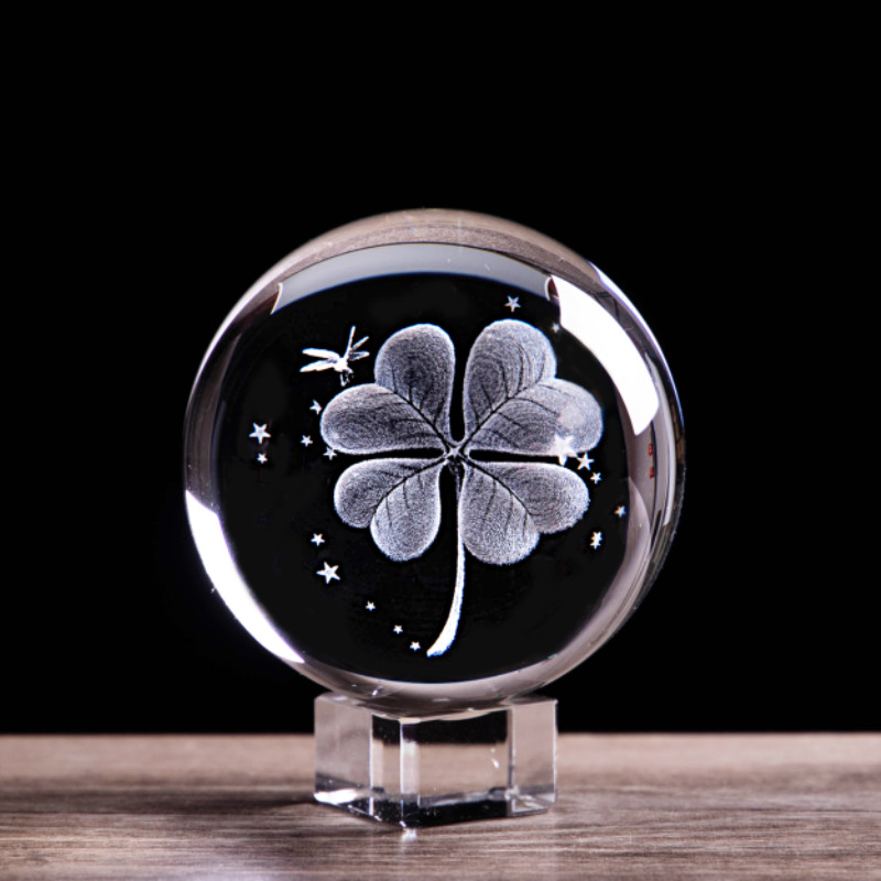 3D Laser Engraved Four-Leaf Clover Crystal Ball Feng Shui Home Decor Figurines Accessories Miniature Glass Marbles Sphere Crafts
3D Laser Engraved Four-Leaf Clover Crystal Ball Feng Shui Home Decor Figurines Accessories Miniature Glass Marbles Sphere Crafts