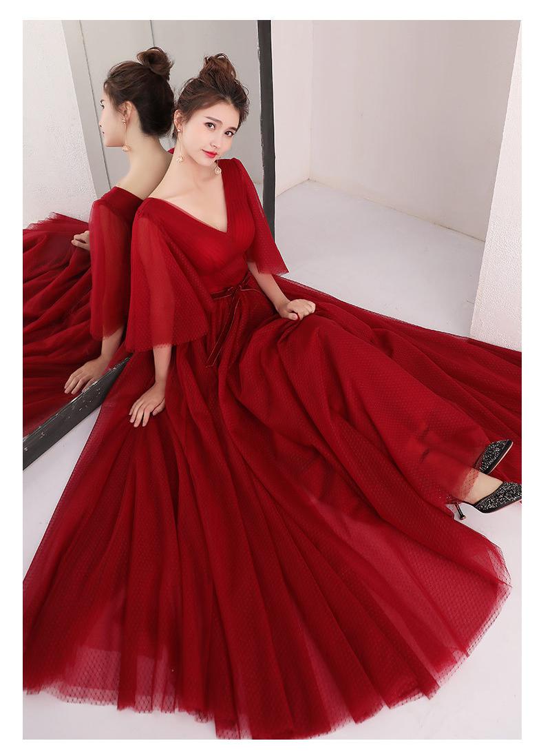 Fashion Wine Red Banquet Evening Dresses Sexy Deep V-neck Floor Length Party Prom Gown Plus Size Women Dress Vestido Debutante