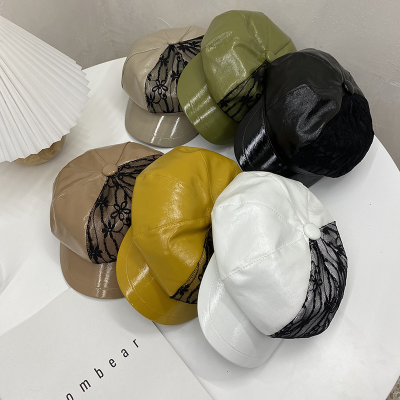 Women Beret Hat Craisy Casual boina PU Leather Lace Patchwork Octagonal Hat Fashion Korean Newsboy Cap Spring Fall Artist Hats, White
Women Beret Hat Craisy Casual boina PU Leather Lace Patchwork Octagonal Hat Fashion Korean Newsboy Cap Spring Fall Artist Hats, White