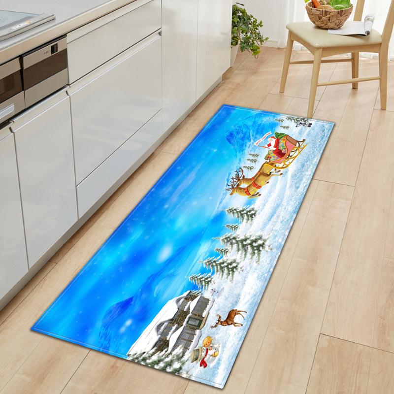 Christmas Kitchen Mat Entrance Doormat Bedroom Bedside Decorative Carpet Home Balcony Hallway Long Floor Mat Bath Anti-Slip Rug