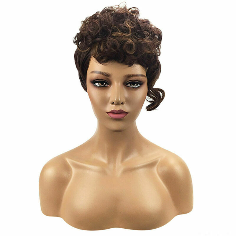 Short Curly Wigs Brown Full Hair Pexie Wig For Black Women African Lady Party