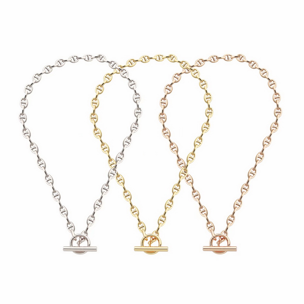 Europe America Fashion Style Men Lady Women Gold-Silver-Rose gold Metal Lovers Thick Necklace With Engraved H Letter Clasp Pendant