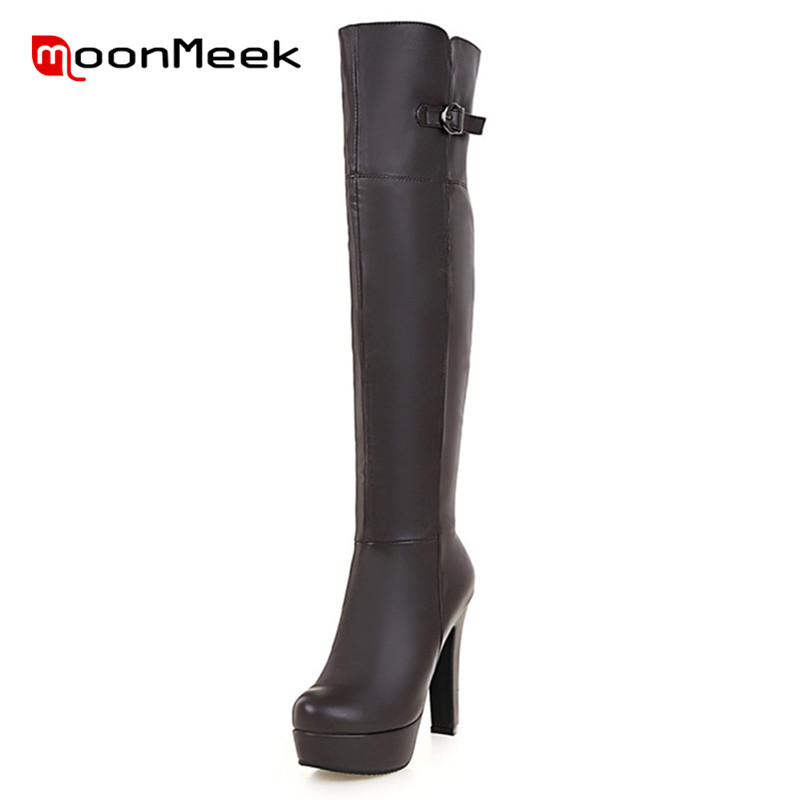 MoonMeek new arrive 2020 elegant knee high boots ladies hot sale autumn winter platform boots sexy woman super high heel, Black