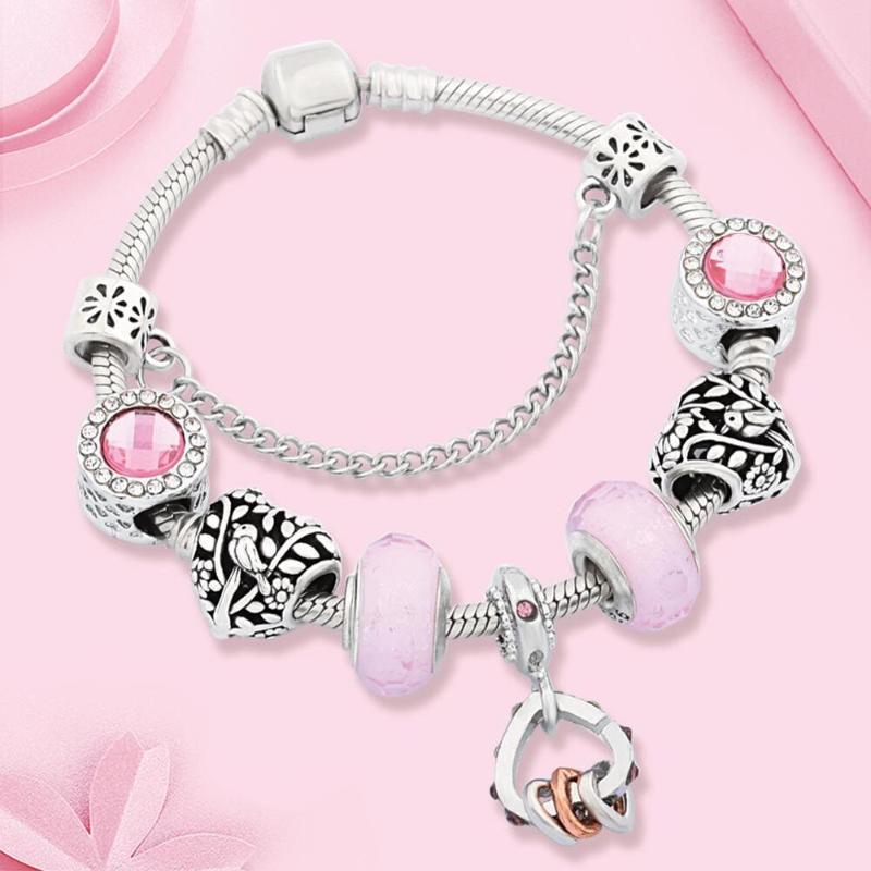 Leabyl New Arrival Lovely Pink Murano Heart Crystal Charm Bracelet Bird Heart Pendant Bead Bracelet for Women Girl Gift
Leabyl New Arrival Lovely Pink Murano Heart Crystal Charm Bracelet Bird Heart Pendant Bead Bracelet for Women Girl Gift