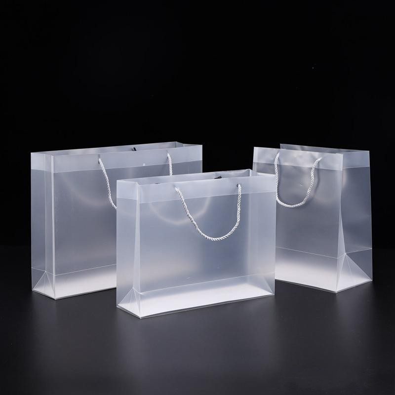 8 Size Frosted PVC plastic gift bags with handles waterproof transparent PVC bag clear handbag party favors bag custom logo
