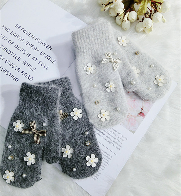 women Korean winter gloves hair cute warm mittens